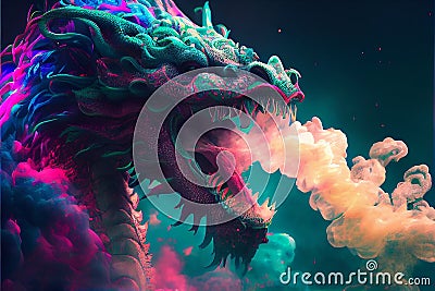 Colorful colourful Chinese magical ghost spirit style dragon roaring Stock Photo