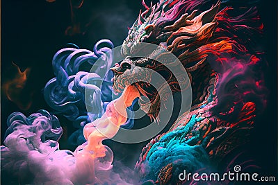 Colorful colourful Chinese magical ghost spirit style dragon roaring Stock Photo