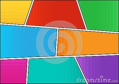 Colorful comic background in pop art style, halftone shadow, blank template. Vector Cartoon Illustration
