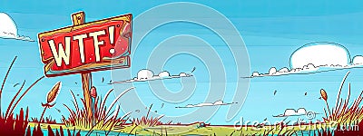 Wtf sign in cartoon landscape Cartoon Illustration