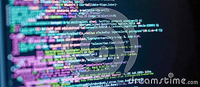 Colorful computer code on screen, programming language syntax, software development, coding, technology, digital data, IT, web Stock Photo