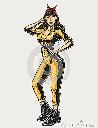 Colorful concept of winking pinup girl Vector Illustration
