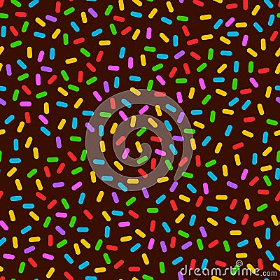 Colorful confetti on dark brown, memphis abstract seamless pattern, vector Vector Illustration