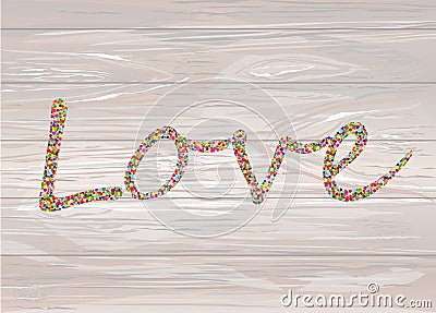 Colorful confetti in the word love. Lined of letters. Greeting c Stock Photo