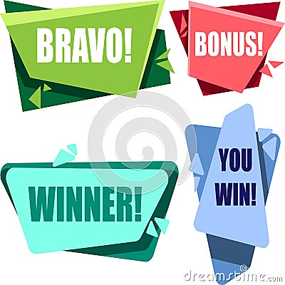 Colorful congratulatory labels isolated on white. Vector Illustration