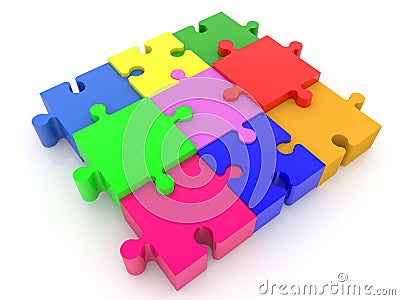 Colorful connected puzzle pieces.3d illustration Cartoon Illustration