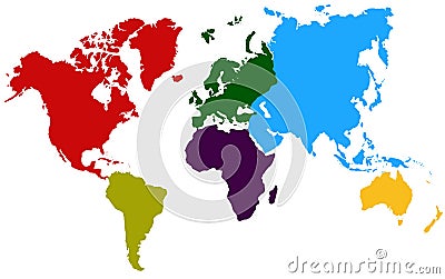 Colorful Continents World Map Stock Photo