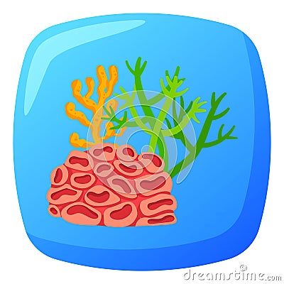 Colorful coral reef in fish tank with blue water background. Aquarium environment with marine life vector illustration Vector Illustration