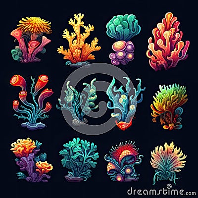 colorful coral sea ai generated Cartoon Illustration