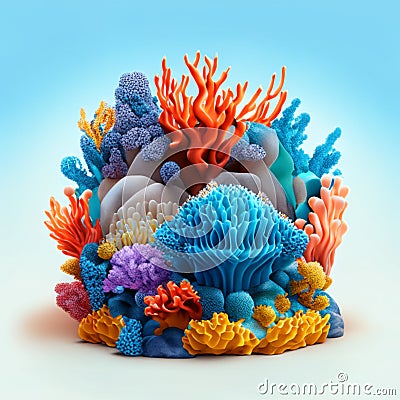 Colorful corals on blue background. Shallow depth of field. AI Generated Stock Photo