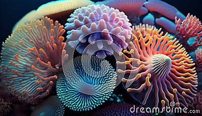 Colorful corals on the coral reef. 3d illustration. Cartoon Illustration