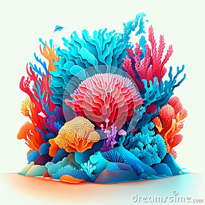 Colorful corals on a white background. 3d rendering. generative AI Stock Photo
