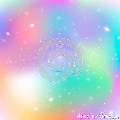 Colorful Cosmic Background with Light, Shining Stars. Vector Illustration for artwork, party flyers, posters, banners. Fantasy gra Stock Photo