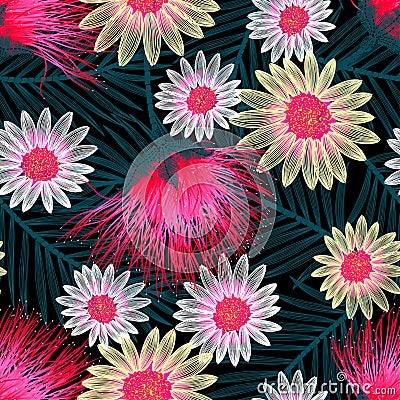 Colorful cottage floral embroidery seamless pattern Vector Illustration