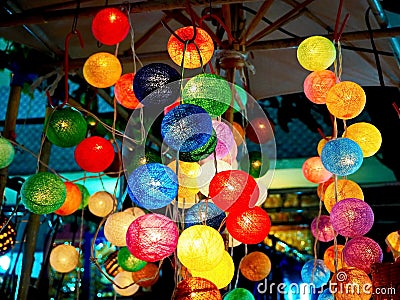 Colorful Cotton Ball String Lights Stock Photo