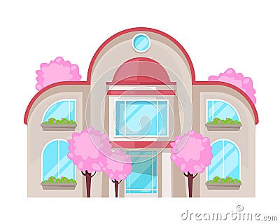 Colorful country house, family cottage, mansion recreation, real estate. Vector Illustration