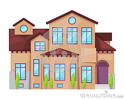 Colorful country house, family cottage, real estate in provincial style. Vector Illustration