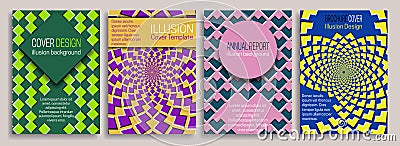 Colorful covers templates with optical illusion design elements. Booklet, brochure, annual report, poster dynamic design Vector Illustration