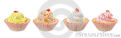 Colorful cream cakes isolated on white background Stock Photo
