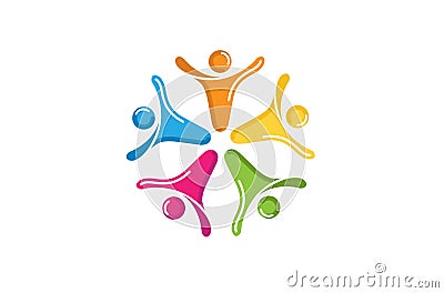 Colorful Creative People Abstract Five Group Team Logo Vector Illustration