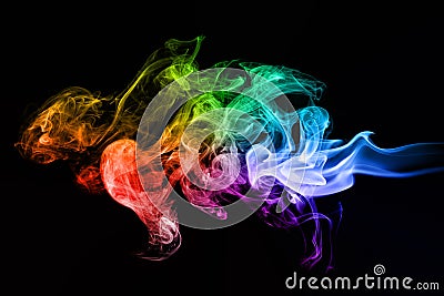 Colorful creative smoke waves on black Stock Photo