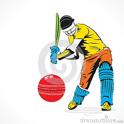 Colorful cricket player hit the big ball , sketch design Vector Illustration
