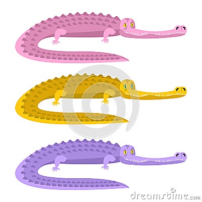 Colorful crocodile. Pink alligator. Yellow caiman. Vector Illustration