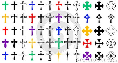 Colorful Crosses Religion Icon Set Stock Photo