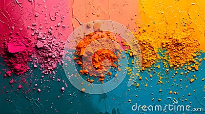 Colorful crushed eyeshadow. Eye shadow matte multicolored texture. Bright gulaal powder colors. Indian Holi Color Festival Stock Photo