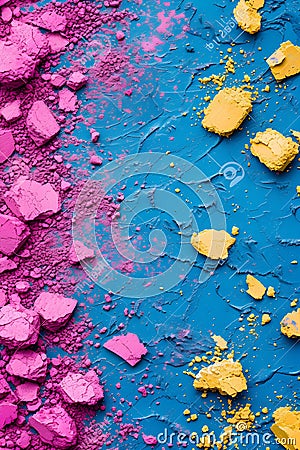 Colorful crushed eyeshadow. Eye shadow matte multicolored texture. Bright gulaal powder colors. Indian Holi Color Festival Stock Photo