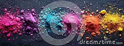 Colorful crushed eyeshadow. Eye shadow matte multicolored texture. Bright gulaal powder colors. Indian Holi Color Festival Stock Photo