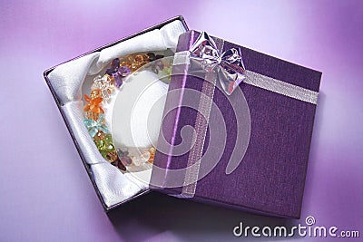 Colorful crystal bracelet in the gift box Stock Photo