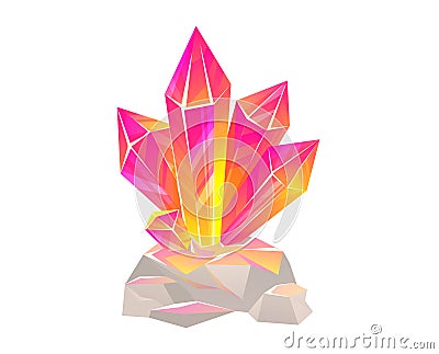 Colorful crystal cluster geometric vector illustration. Vibrant pink and yellow low poly crystals, abstract gemstones Vector Illustration