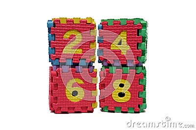 Colorful cube puzzle of even numbers Stock Photo