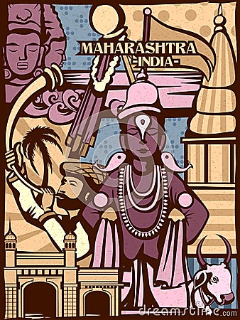 Colorful cultural display of State Maharashtra in India Vector Illustration