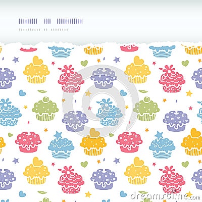 Colorful cupcake party horizontal torn seamless pattern background Vector Illustration