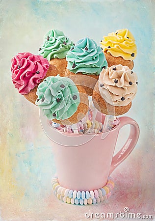 Colorful cupcake pops Stock Photo