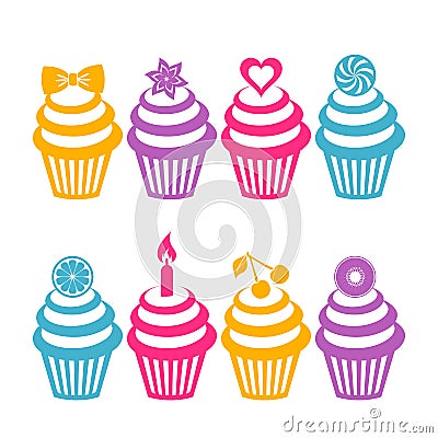 Colorful cupcake silhouettes Vector Illustration