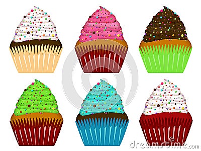 Colorful Cupcakes Frosting and Chocolate Chips Stock Photo