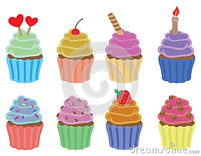 Colorful Cupcakes Vector Icon Set Vector Illustration