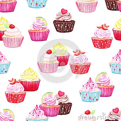 Colorful cupcakes vector seamless pattern Vector Illustration
