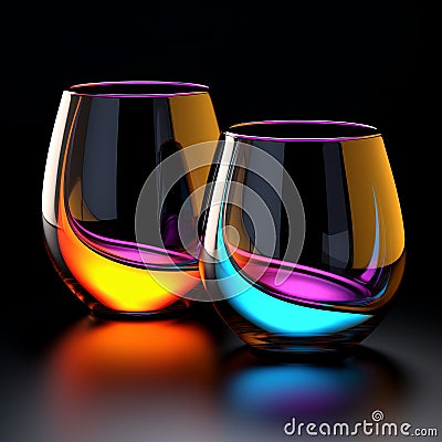 Colorful Curvilinear 3d Glasses On Black Background Stock Photo