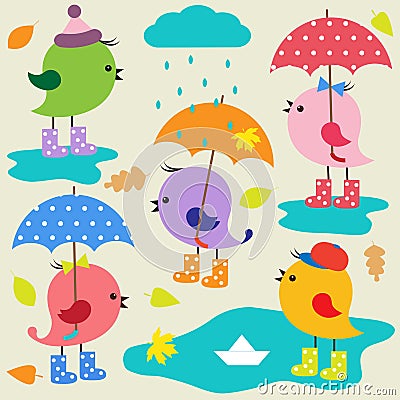 Colorful cute birds Vector Illustration