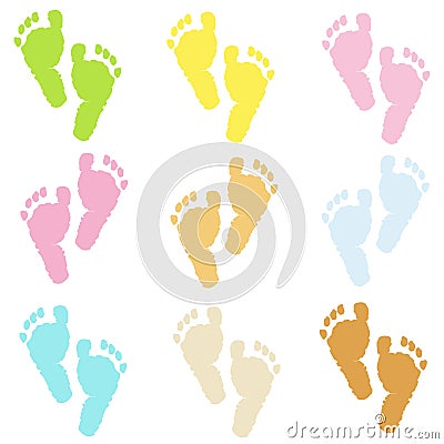 Colorful cute isolated baby foot prints vector Vector Illustration