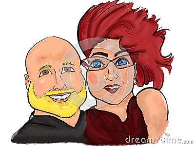 Colorful Cute Lovely Couple Cartoon Caricature Stock Photo