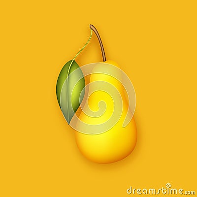 Colorful Cute Pear in Modern Plastic Style Vector Illustration