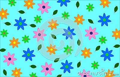 Colorful cute simple flowers pattern Vector Illustration