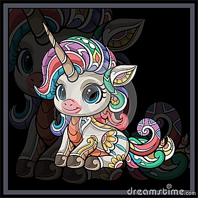 Colorful cute Unicorn mandala arts Vector Illustration