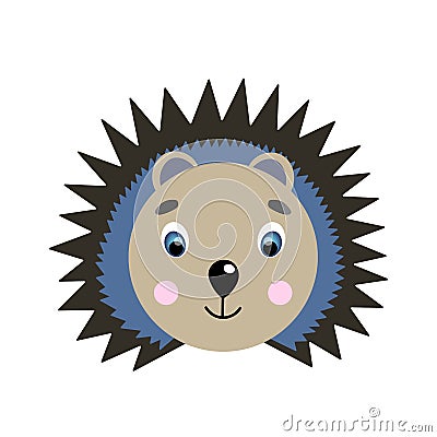 Colorful cute vector hedgehog face. One object on a white background. Cartoon flat illustration. Emoji funny animal. Embarrassed Vector Illustration