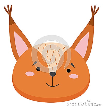 Colorful cute vector squirrel face. Wild forest red animal head one object on a white background Cartoon Illustration